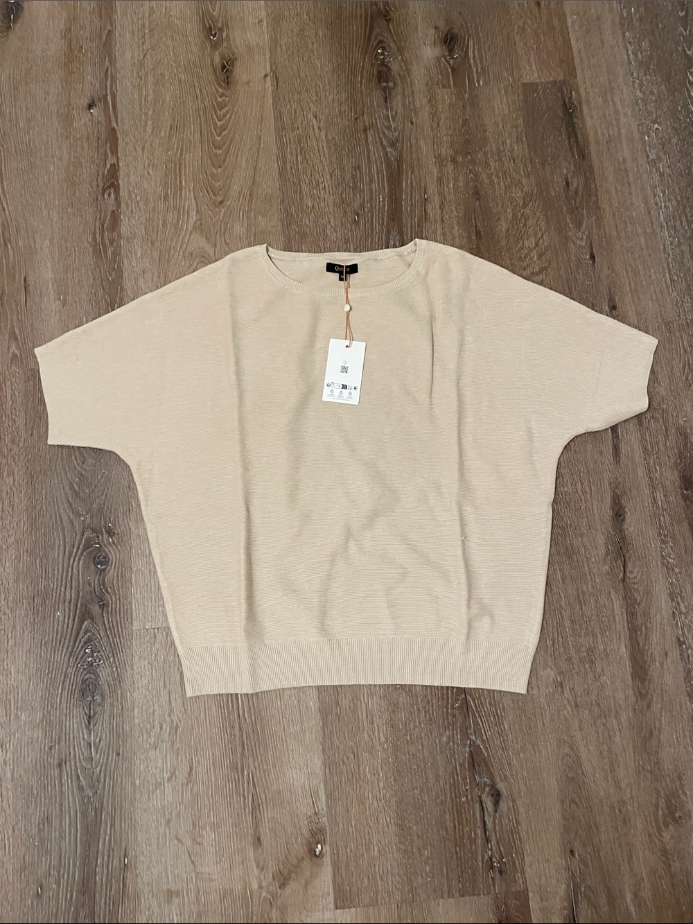 Quince Beige Short Sleeve Knit Sweater